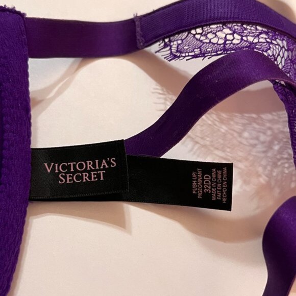 NWOT VS Front Closure 32DD Purple Lace Push-up Strappy Bra - Picture 8 of 8